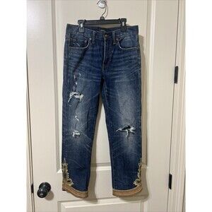 Women's POLO RALPH LAUREN Waverly Straight Crop Distressed Emb Hem Jeans Size 28